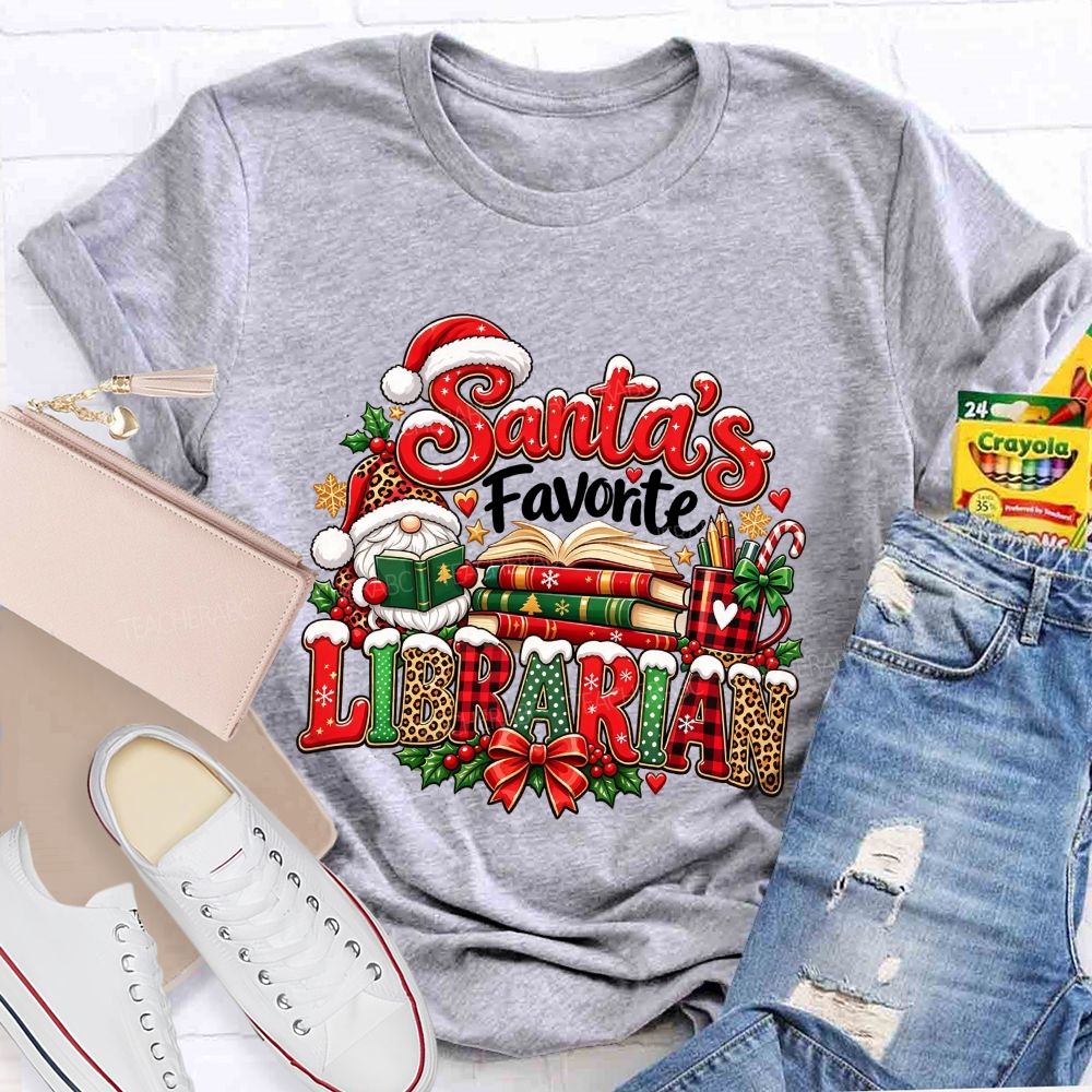 Santa'S Favorite Librarian Christmas Reading Books Teacher T-shirt