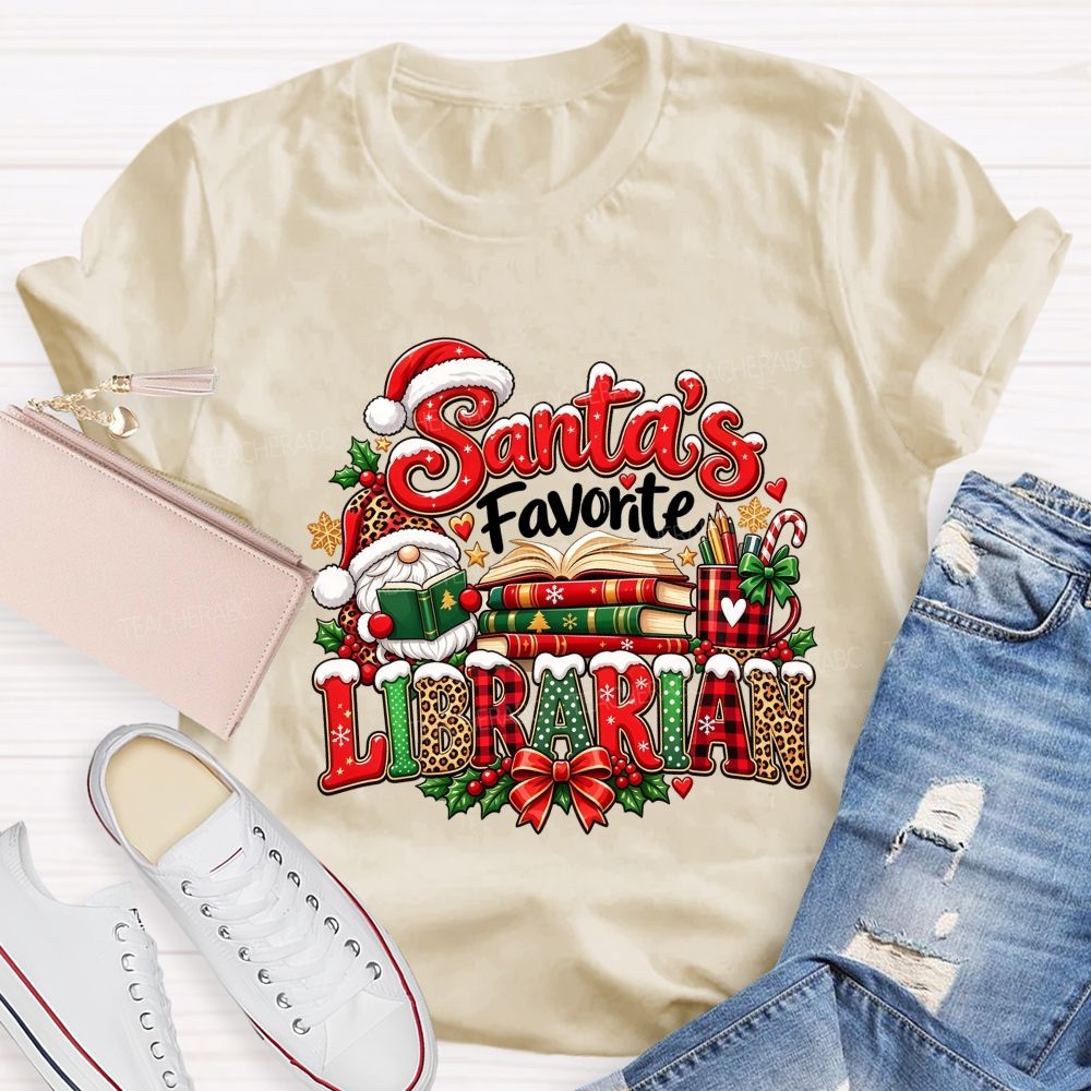 Santa'S Favorite Librarian Christmas Reading Books Teacher T-shirt