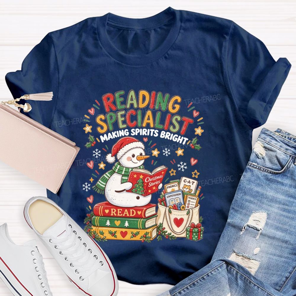 Reading Specialist Making Spirits Bright Christmas Teacher T-shirt