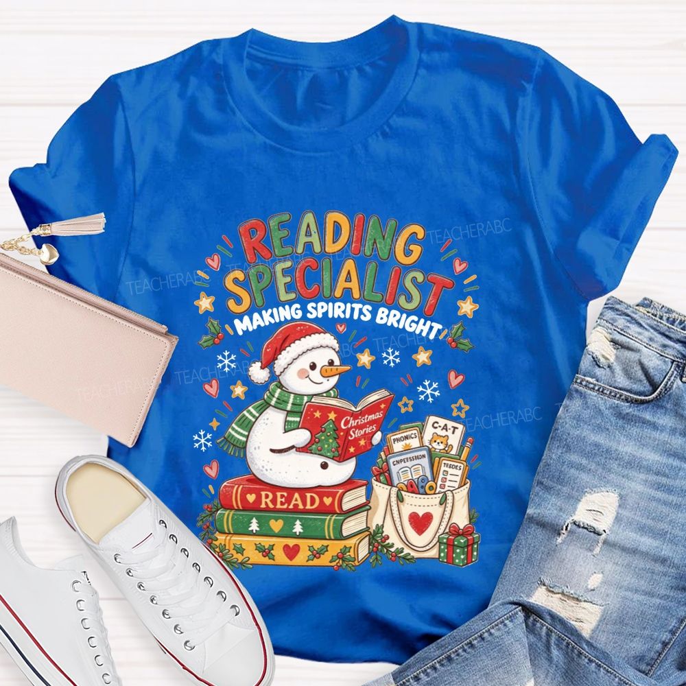 Reading Specialist Making Spirits Bright Christmas Teacher T-shirt