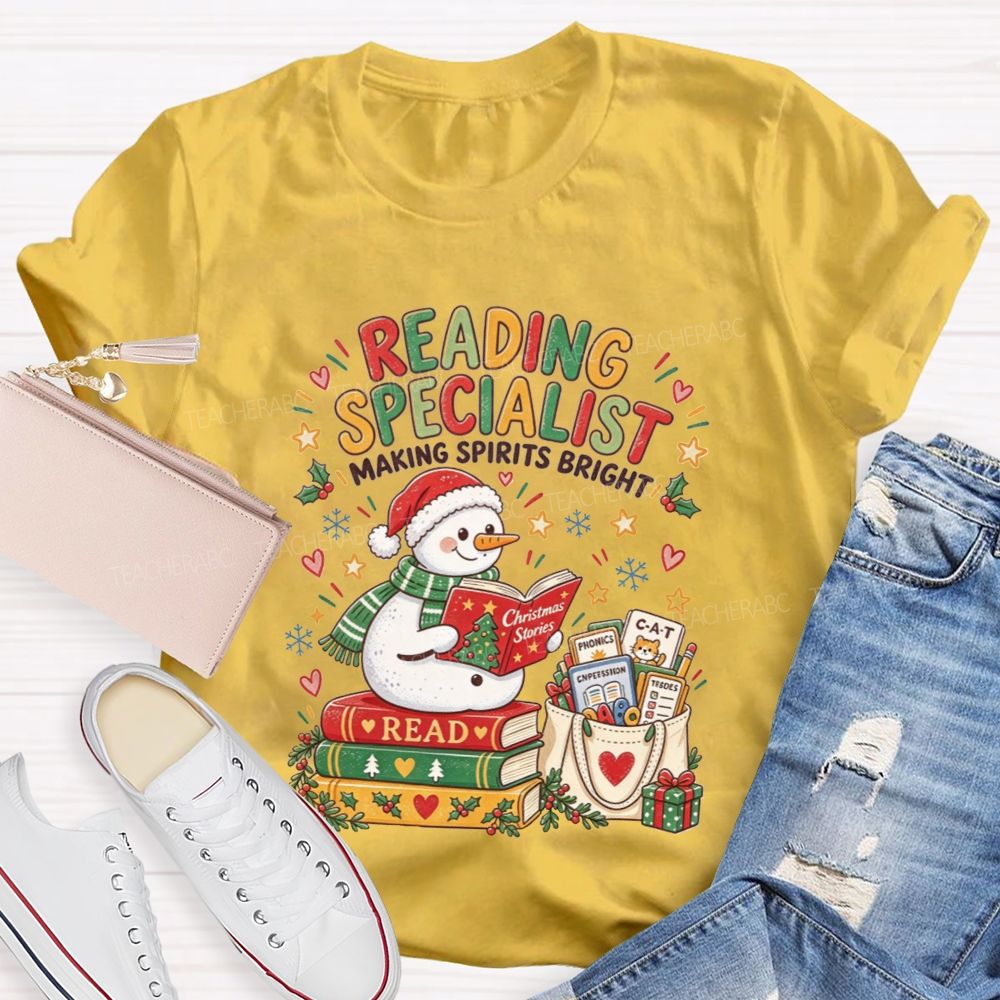 Reading Specialist Making Spirits Bright Christmas Teacher T-shirt