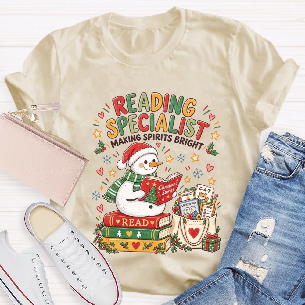 Reading Specialist Making Spirits Bright Christmas Teacher T-shirt