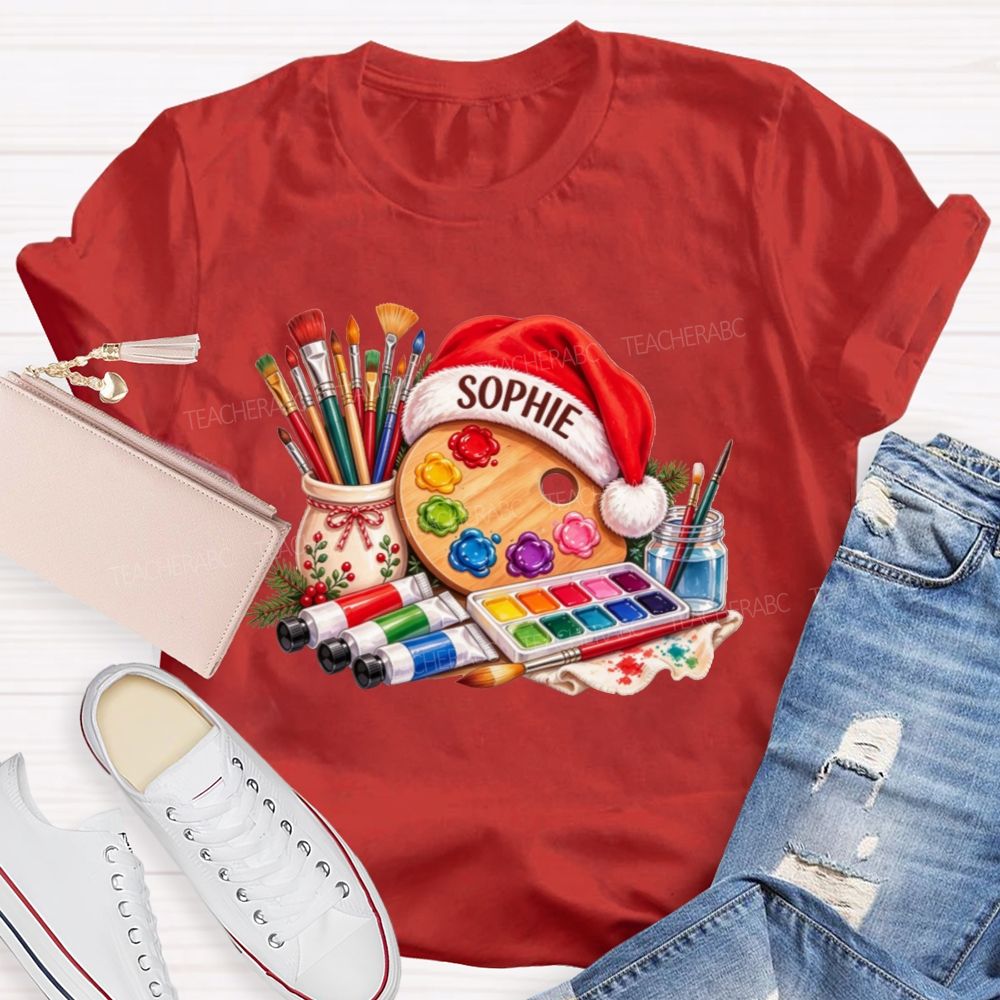 Personalized Name Artist Christmas Art Teacher T-shirt