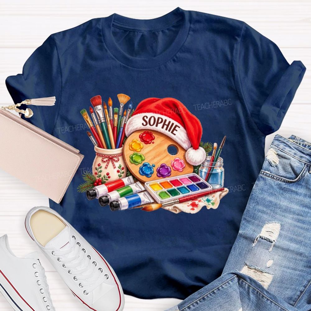 Personalized Name Artist Christmas Art Teacher T-shirt