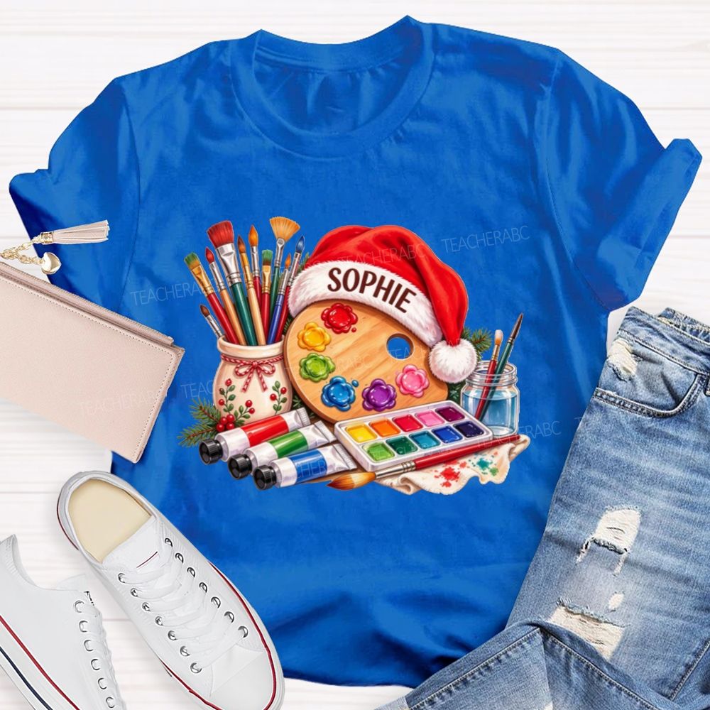 Personalized Name Artist Christmas Art Teacher T-shirt