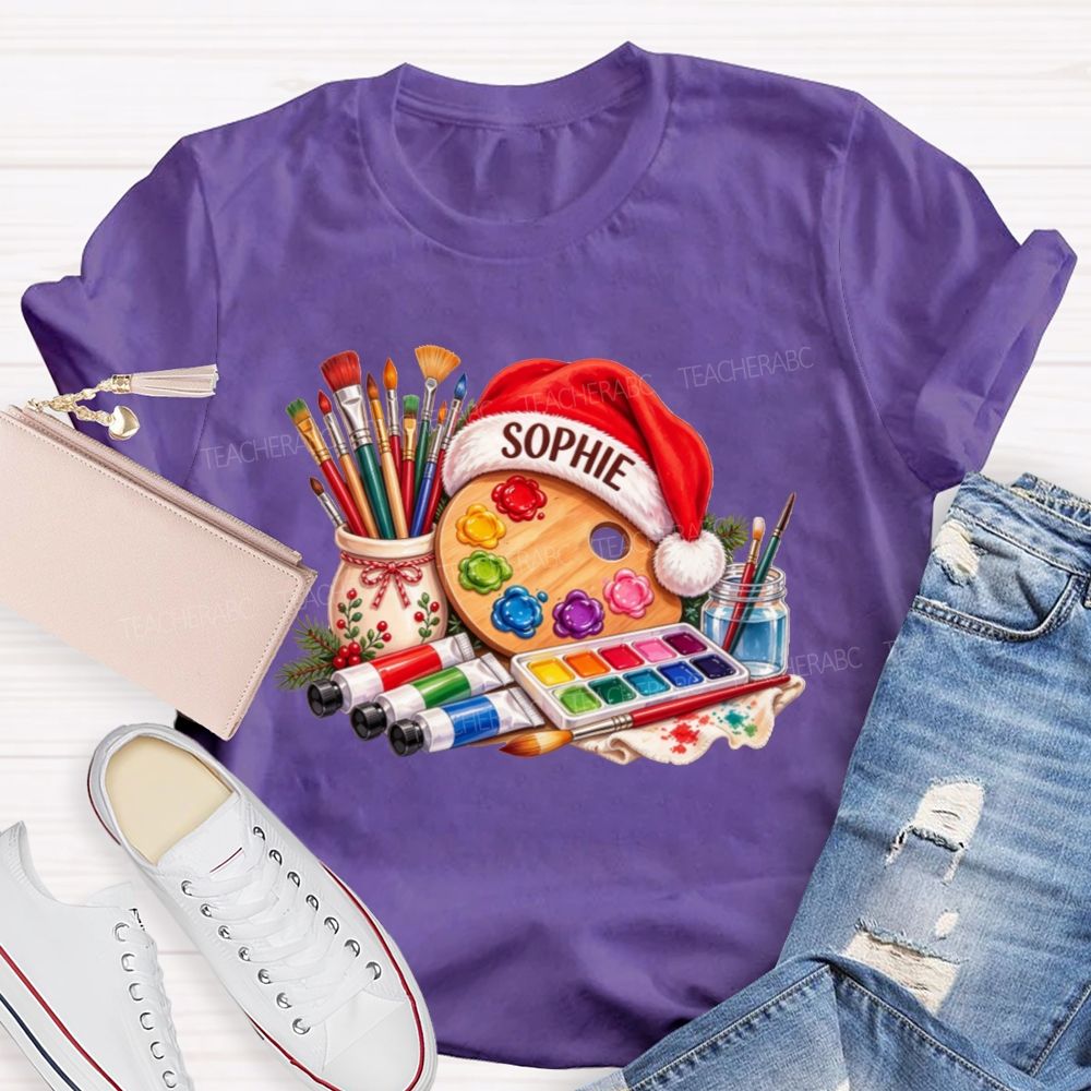 Personalized Name Artist Christmas Art Teacher T-shirt