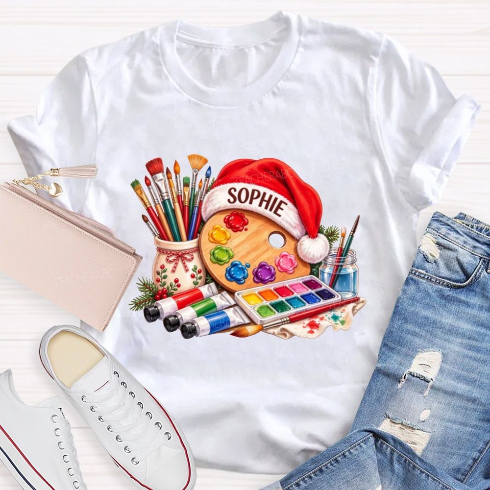 Personalized Name Artist Christmas Art Teacher T-shirt