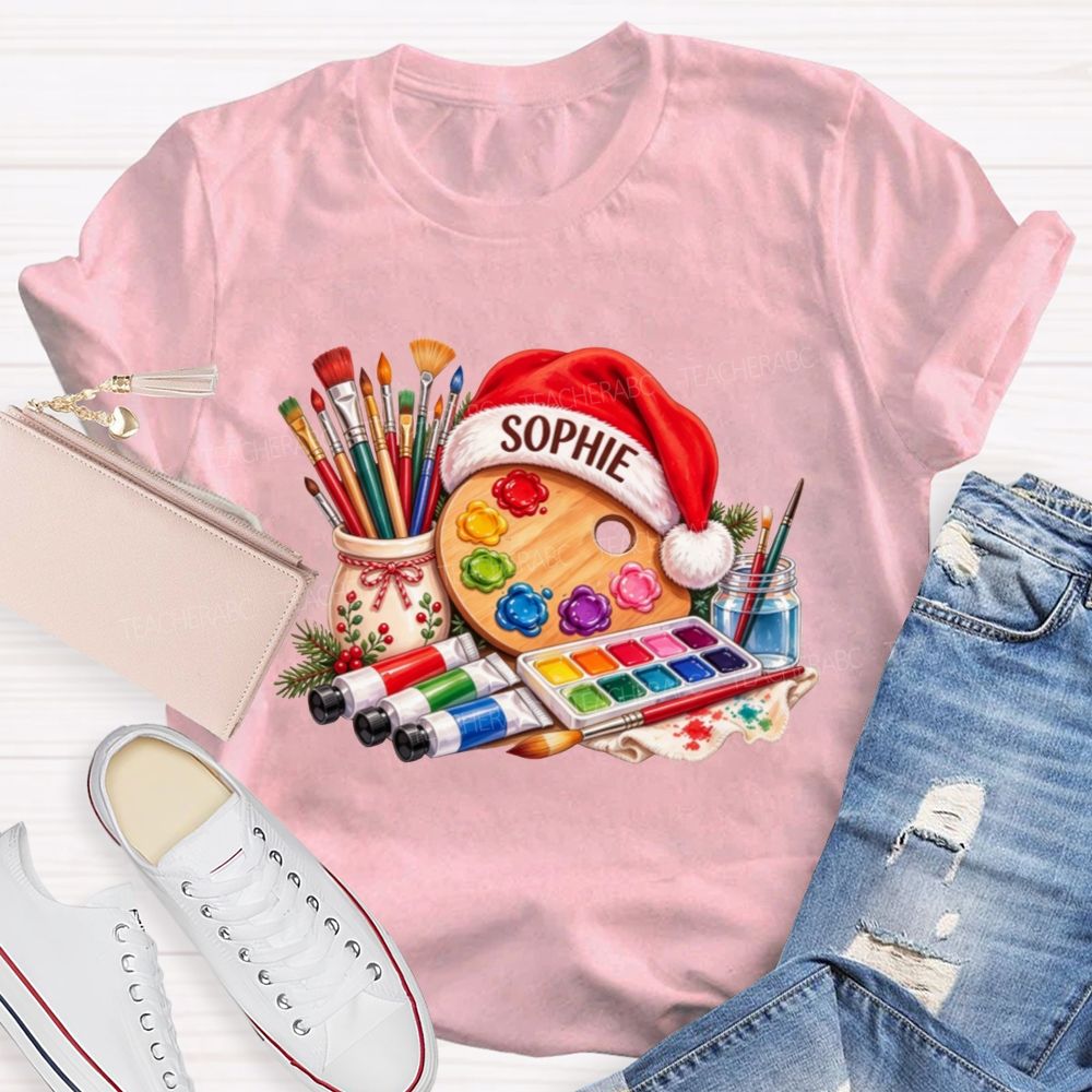 Personalized Name Artist Christmas Art Teacher T-shirt