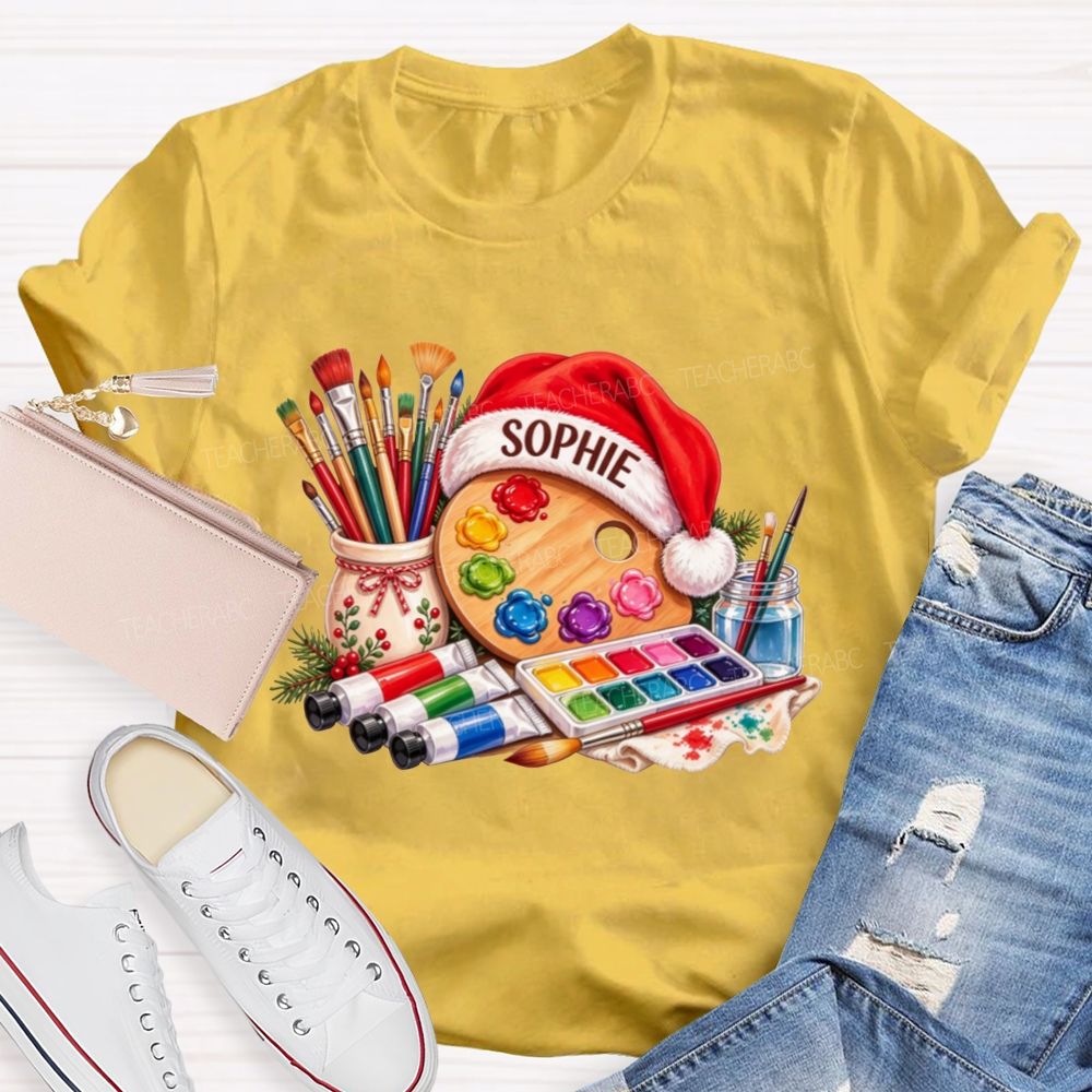 Personalized Name Artist Christmas Art Teacher T-shirt