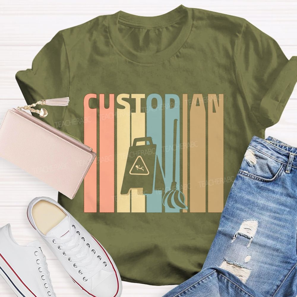 School Custodian Lettering Custodian School Cleaner T-shirt