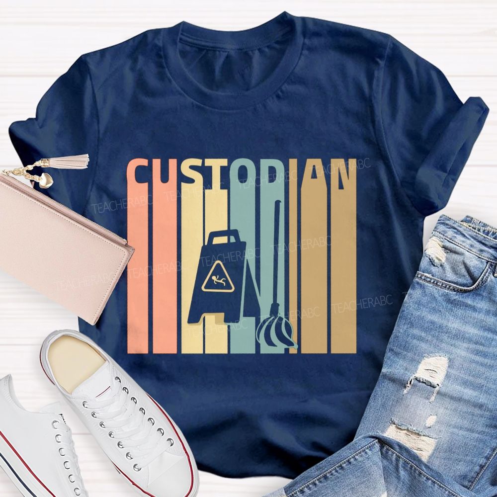 School Custodian Lettering Custodian School Cleaner T-shirt