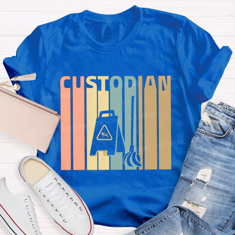 School Custodian Lettering Custodian School Cleaner T-shirt