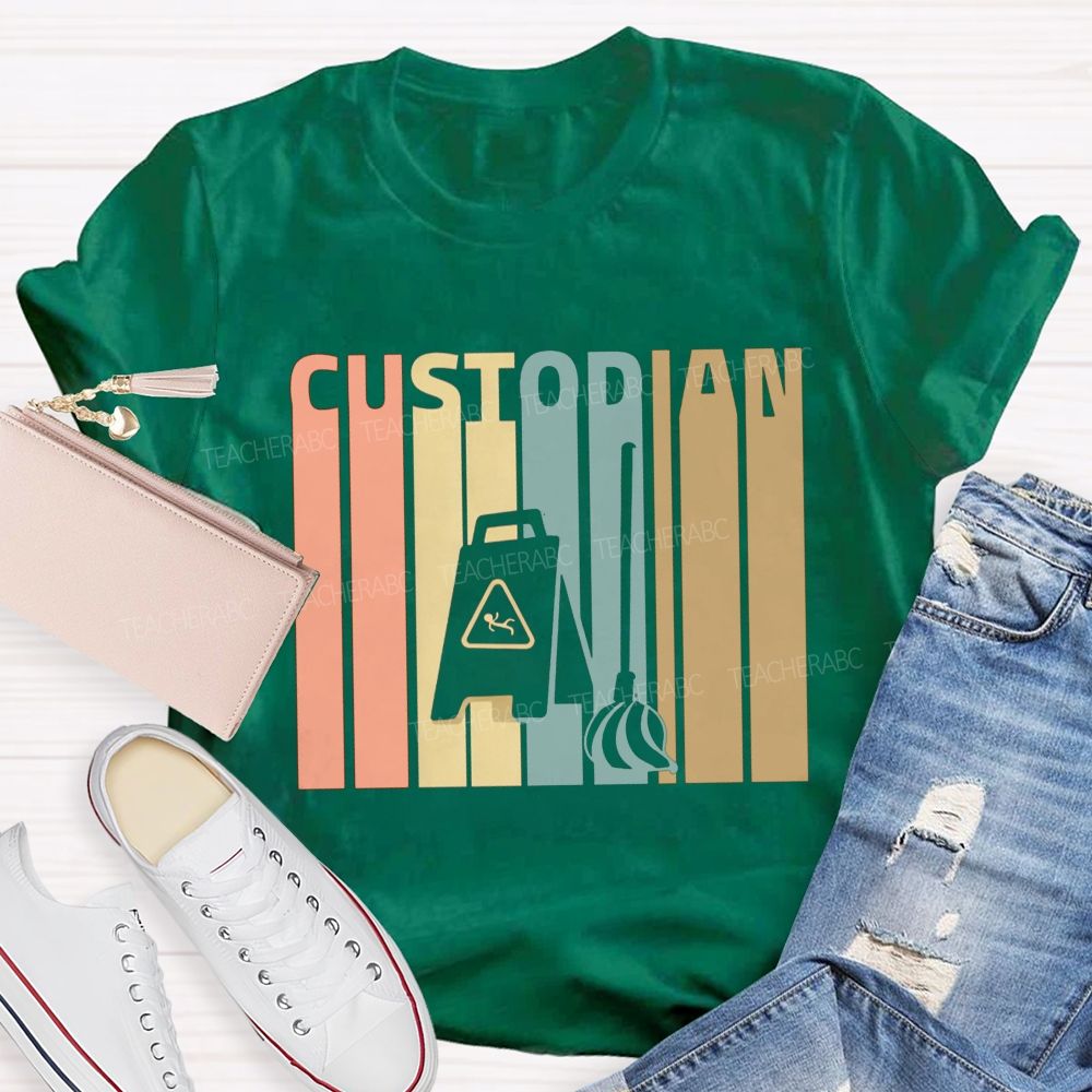 School Custodian Lettering Custodian School Cleaner T-shirt