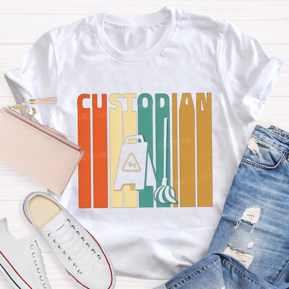 School Custodian Lettering Custodian School Cleaner T-shirt