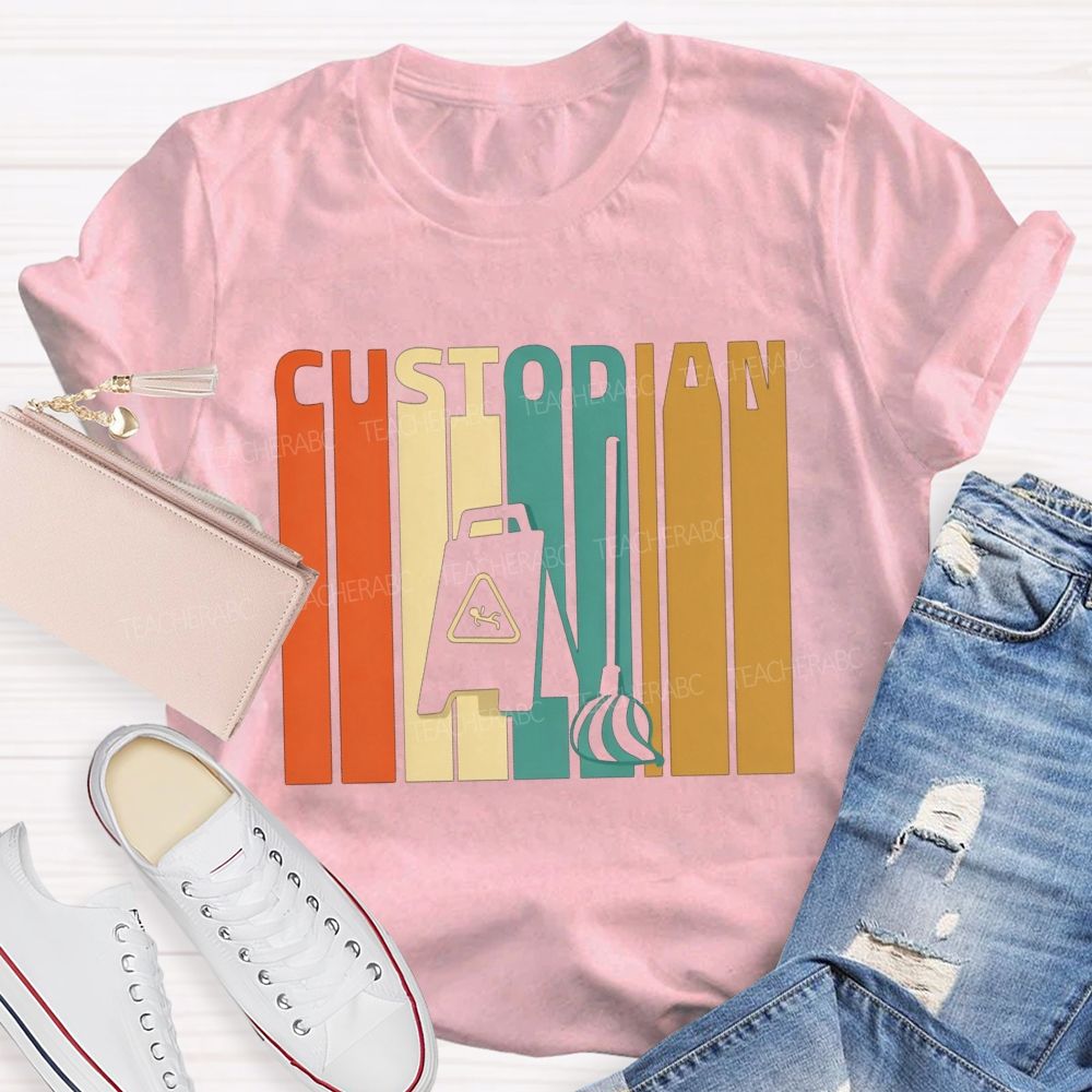 School Custodian Lettering Custodian School Cleaner T-shirt