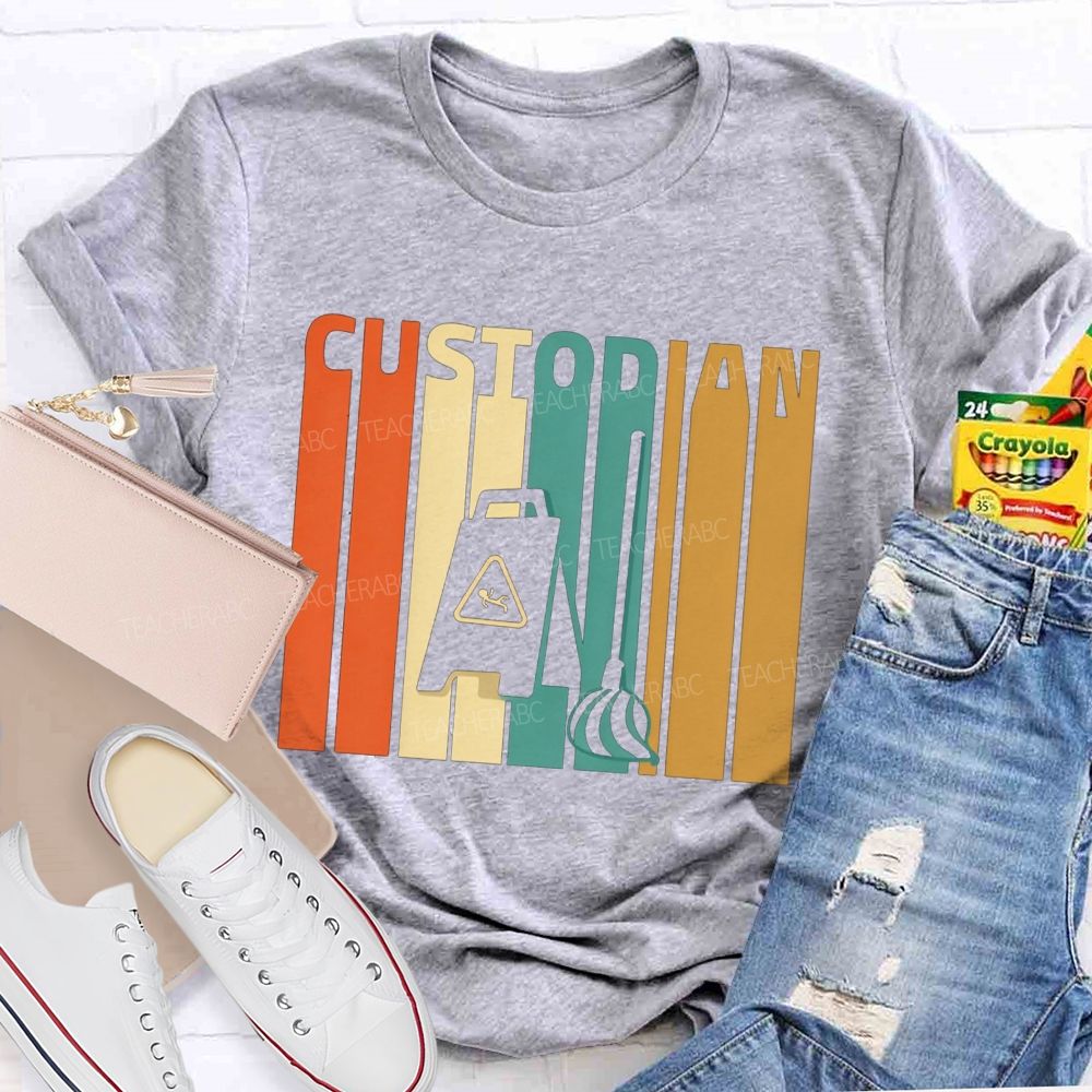 School Custodian Lettering Custodian School Cleaner T-shirt