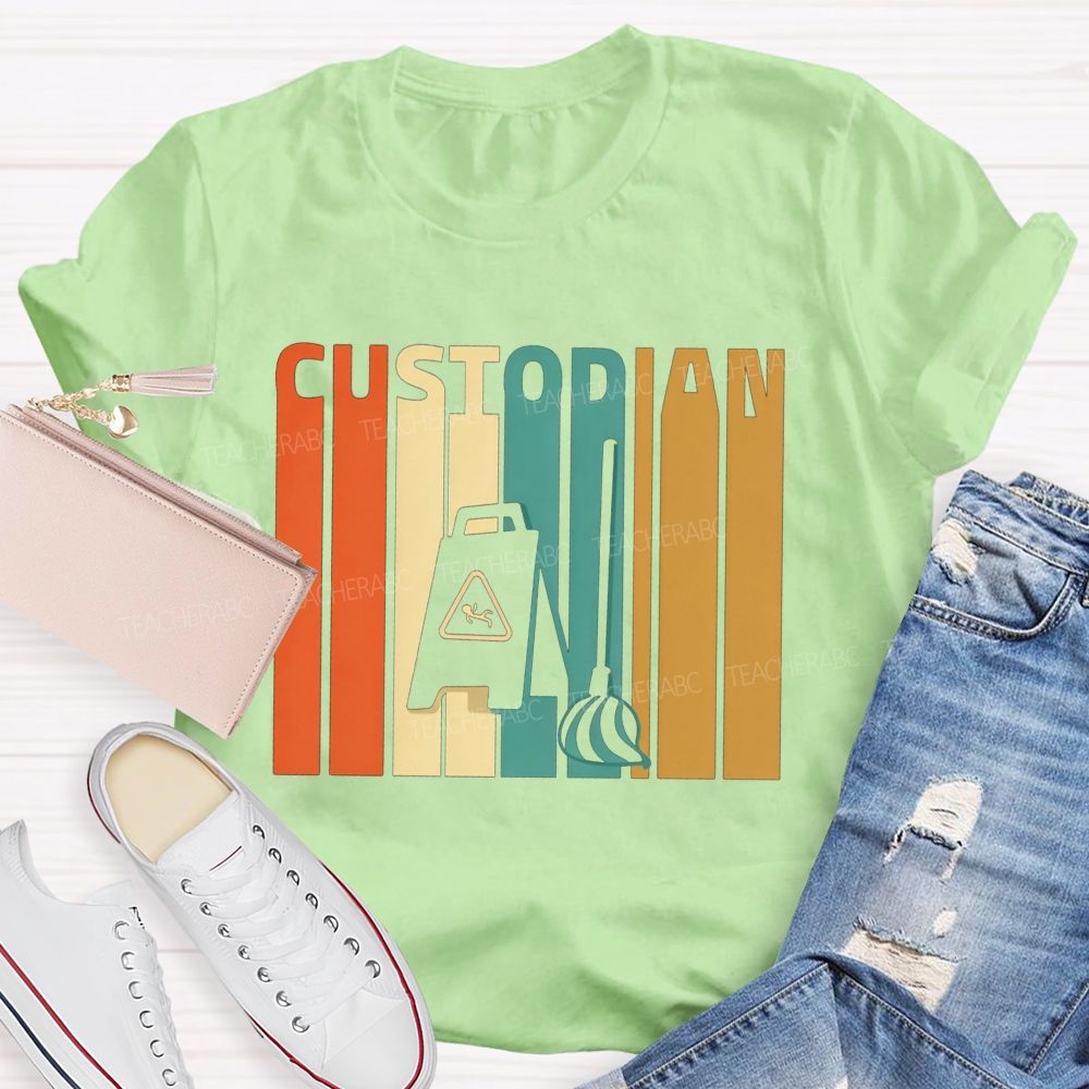 School Custodian Lettering Custodian School Cleaner T-shirt