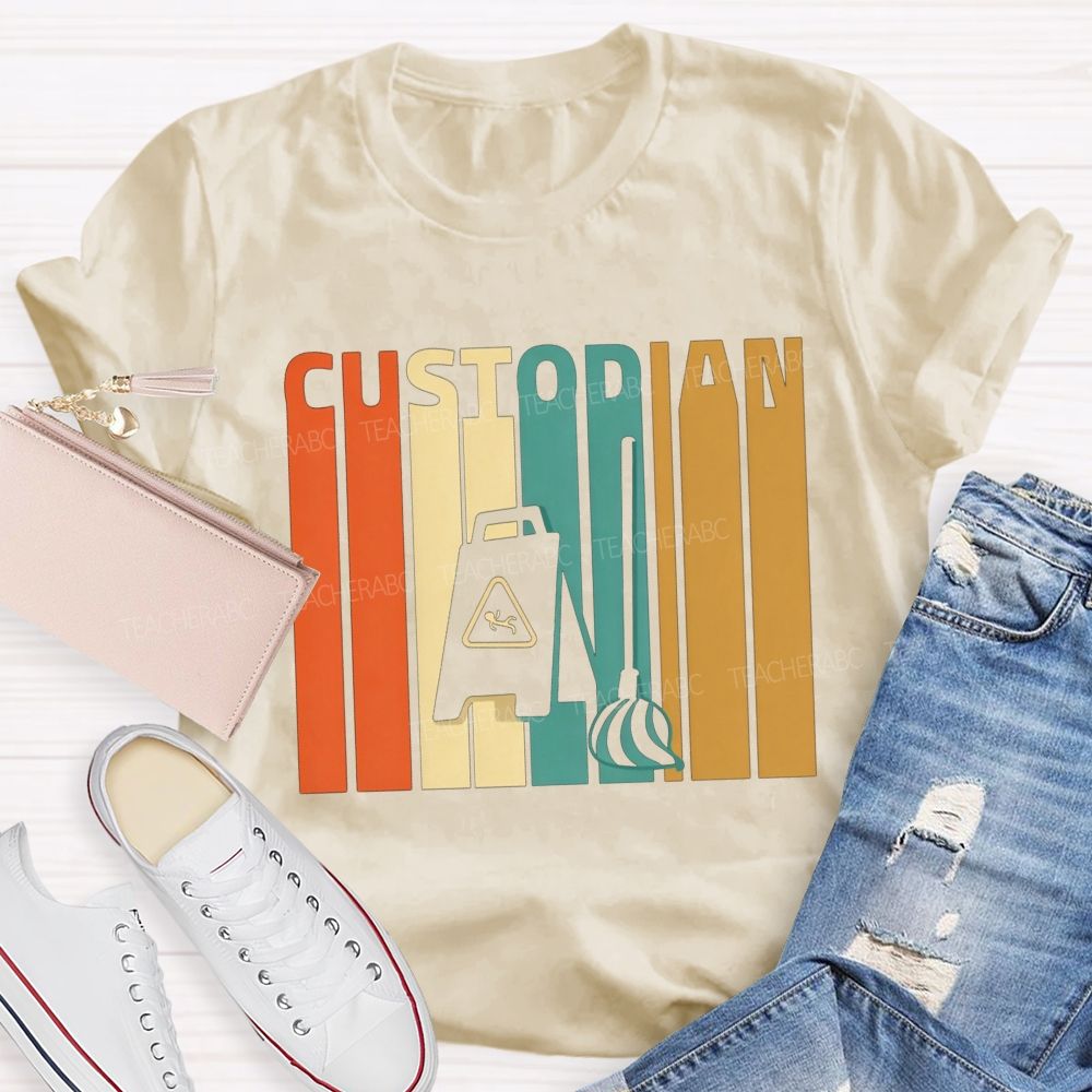 School Custodian Lettering Custodian School Cleaner T-shirt