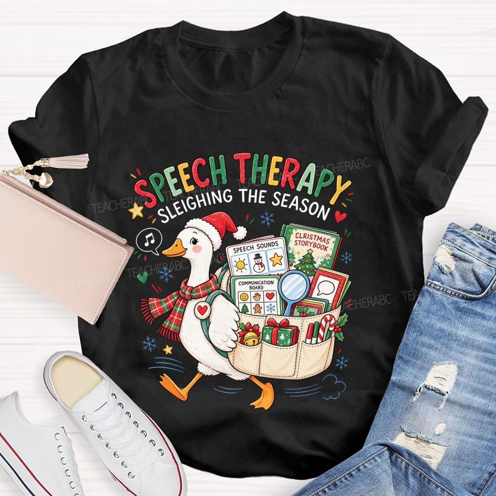 Speech Therapy Sleighing The Season Christmas Vibes Teacher T-shirt
