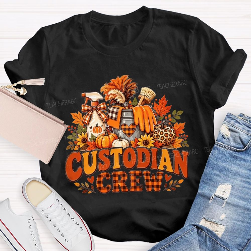 Custodian Crew Fall Autumn Leopard Pumpkin Custodian T-shirt