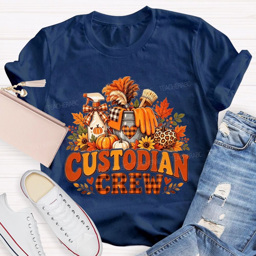 Custodian Crew Fall Autumn Leopard Pumpkin Custodian T-shirt
