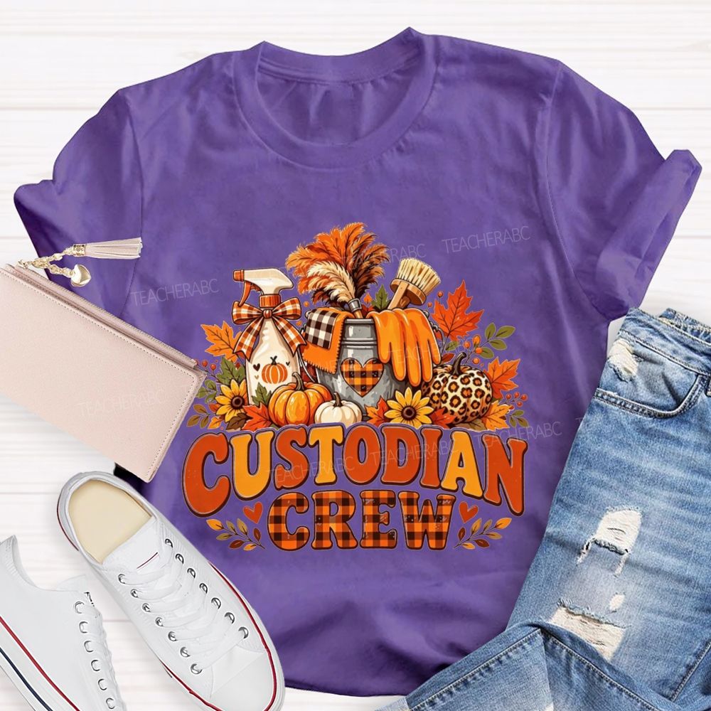 Custodian Crew Fall Autumn Leopard Pumpkin Custodian T-shirt