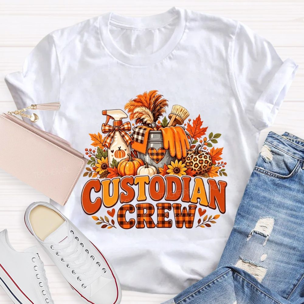 Custodian Crew Fall Autumn Leopard Pumpkin Custodian T-shirt