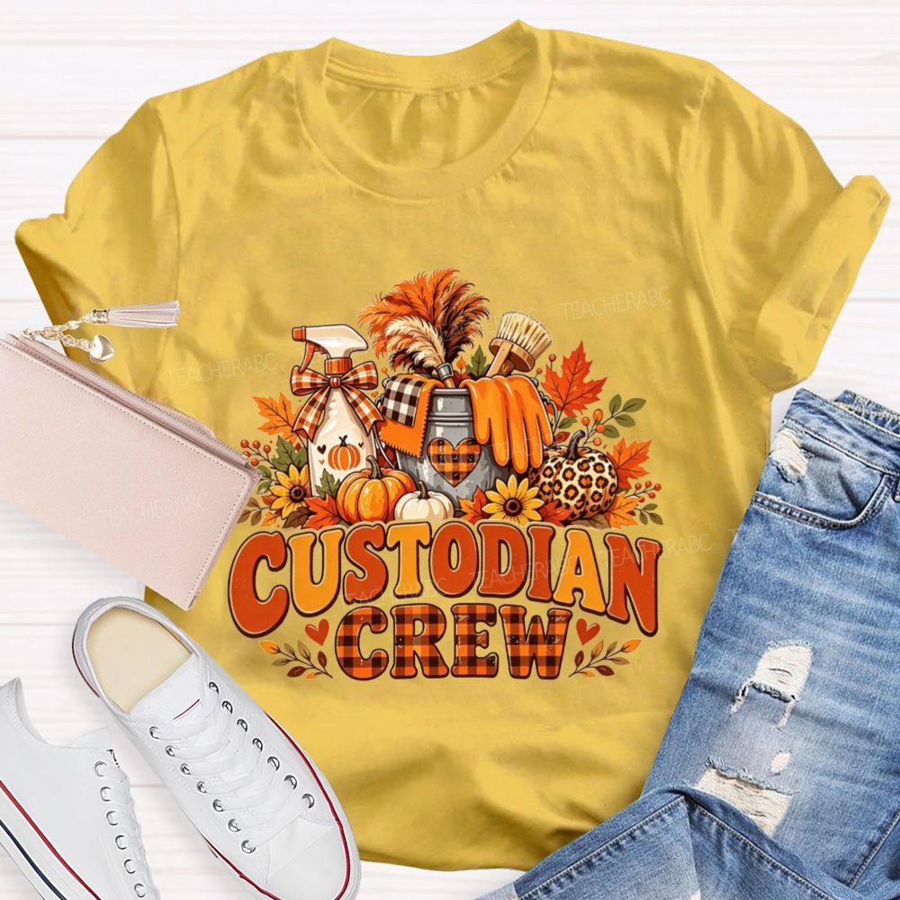 Custodian Crew Fall Autumn Leopard Pumpkin Custodian T-shirt