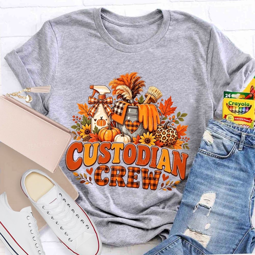 Custodian Crew Fall Autumn Leopard Pumpkin Custodian T-shirt