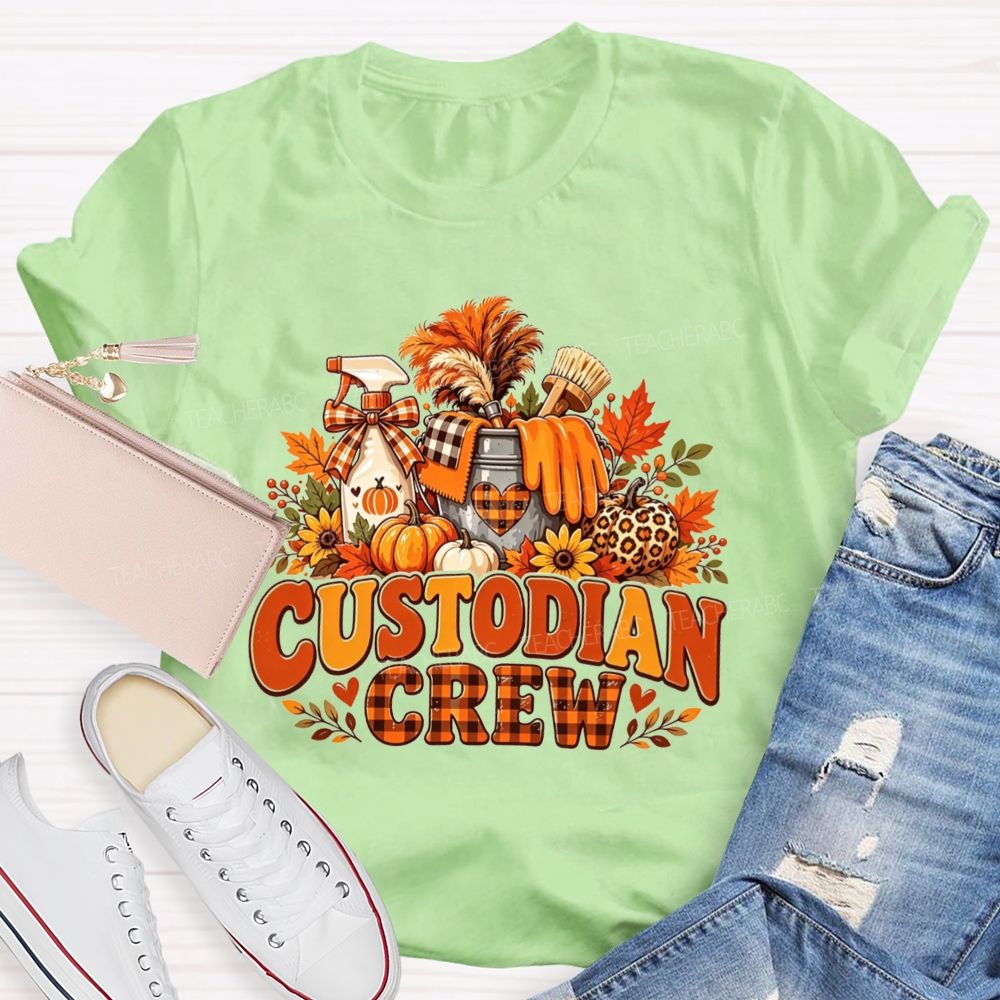 Custodian Crew Fall Autumn Leopard Pumpkin Custodian T-shirt