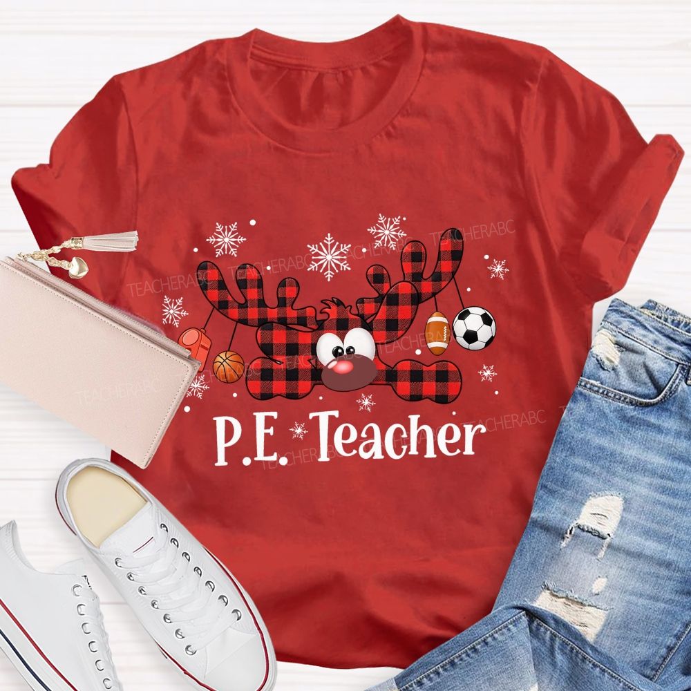Pe Teacher Christmas Reindeer Sport Balls Reindeer Teacher T-shirt