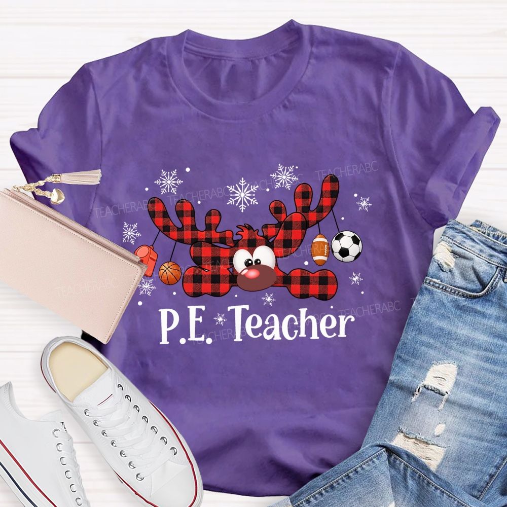 Pe Teacher Christmas Reindeer Sport Balls Reindeer Teacher T-shirt