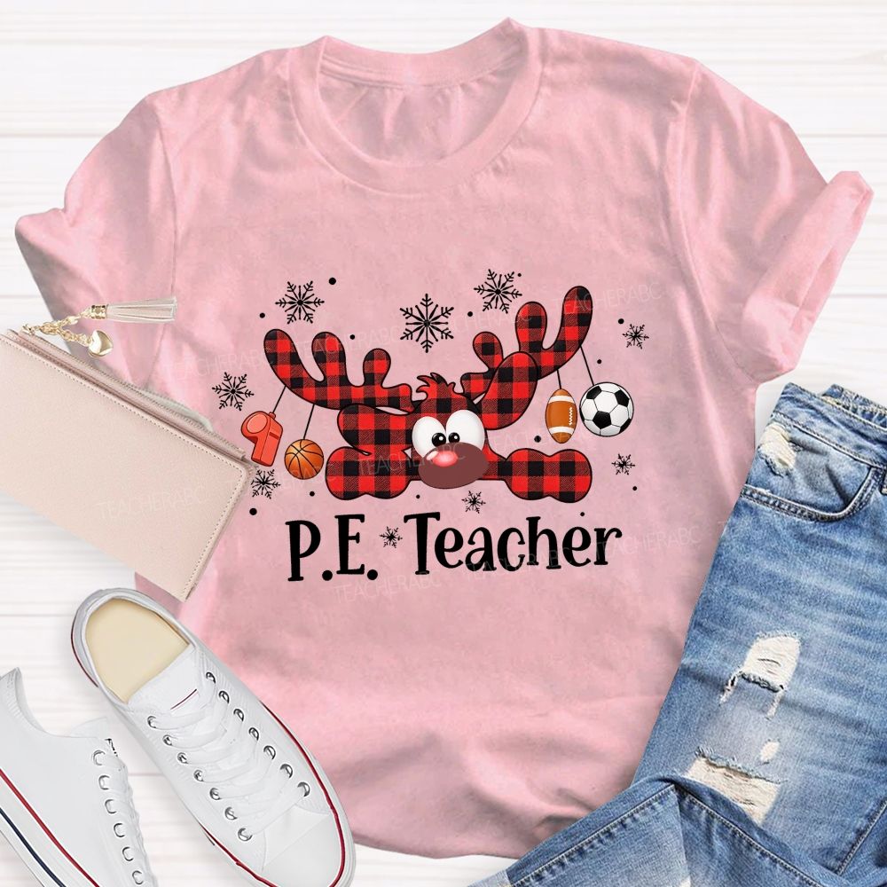 Pe Teacher Christmas Reindeer Sport Balls Reindeer Teacher T-shirt