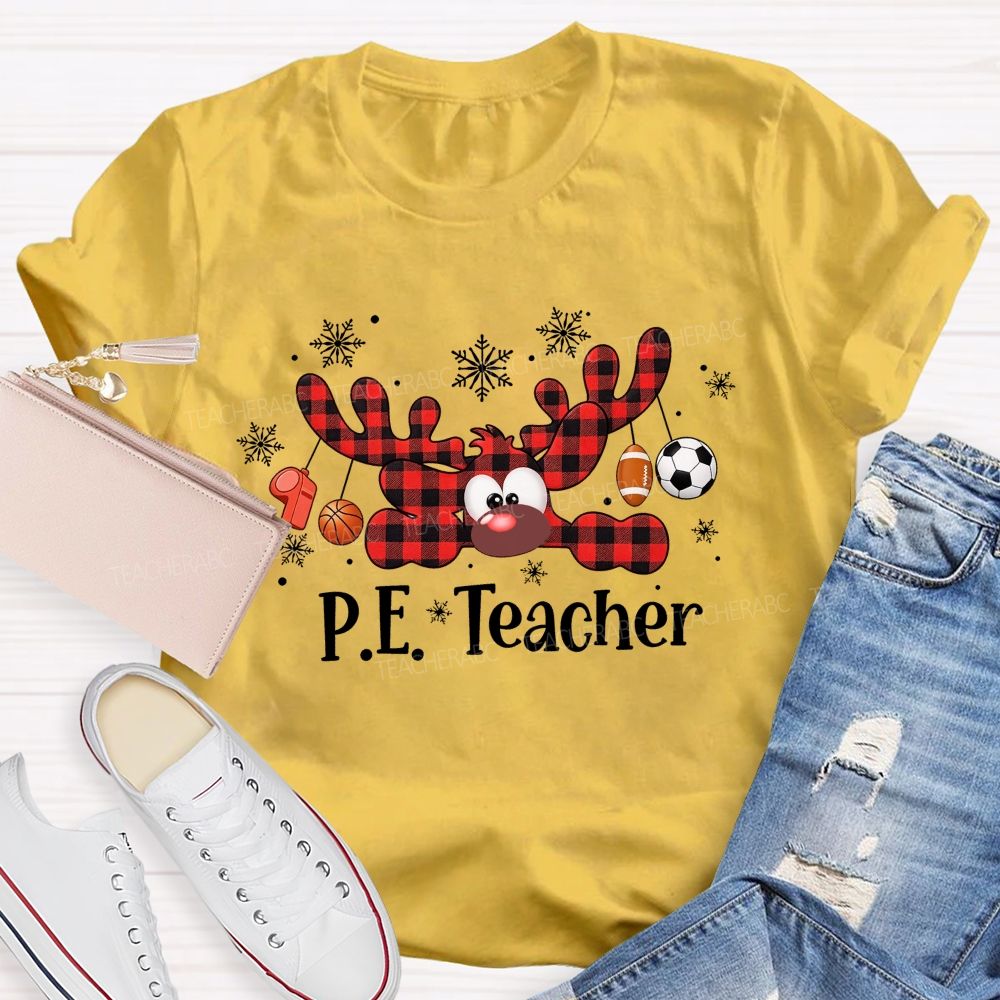 Pe Teacher Christmas Reindeer Sport Balls Reindeer Teacher T-shirt