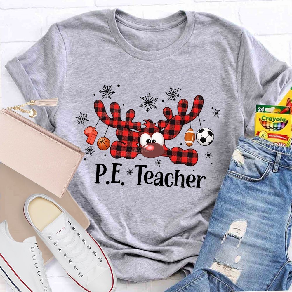 Pe Teacher Christmas Reindeer Sport Balls Reindeer Teacher T-shirt