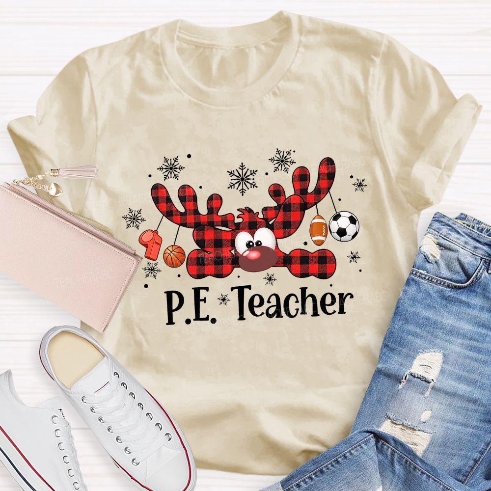 Pe Teacher Christmas Reindeer Sport Balls Reindeer Teacher T-shirt