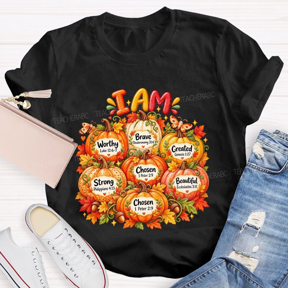 I Am Worthy Strong Brave Chosen Created Beautiful Fall Pumpkin T-shirt