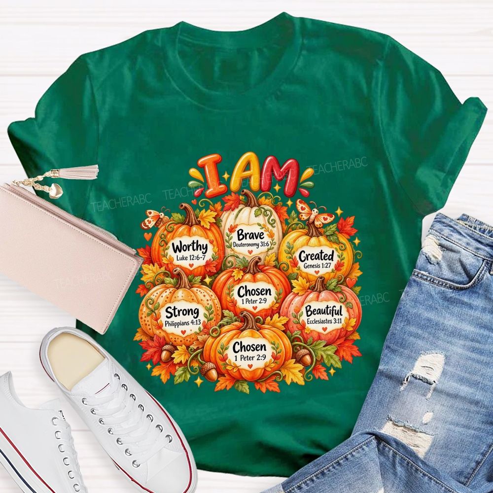 I Am Worthy Strong Brave Chosen Created Beautiful Fall Pumpkin T-shirt