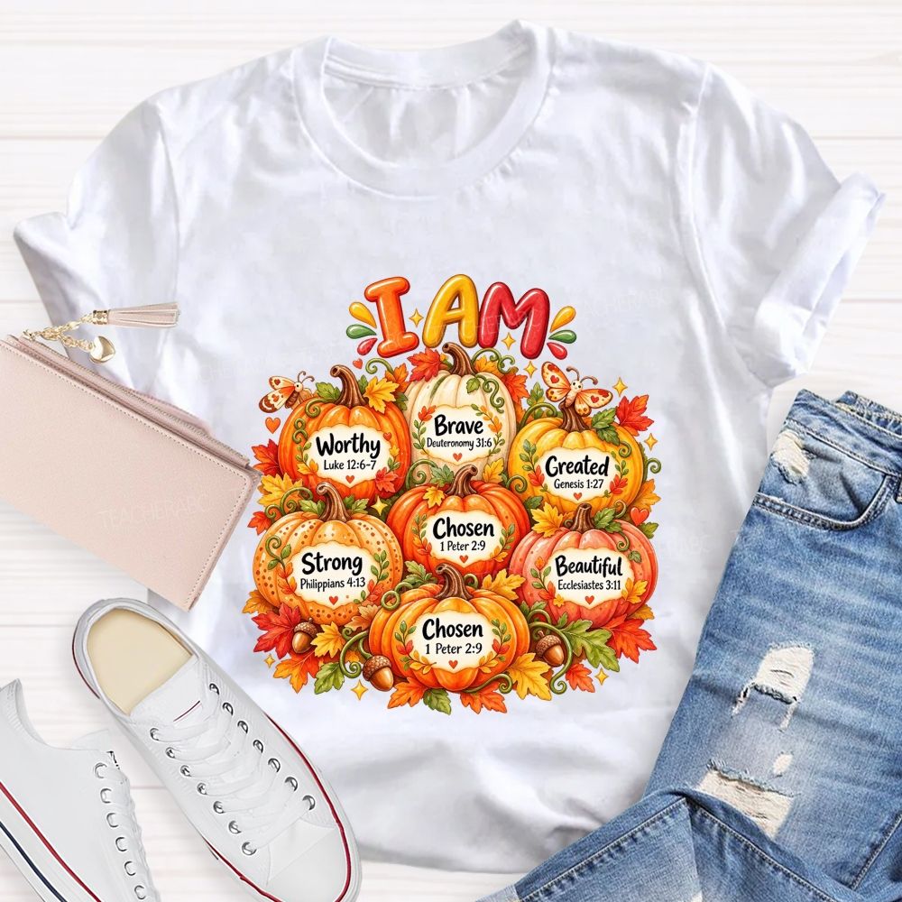 I Am Worthy Strong Brave Chosen Created Beautiful Fall Pumpkin T-shirt