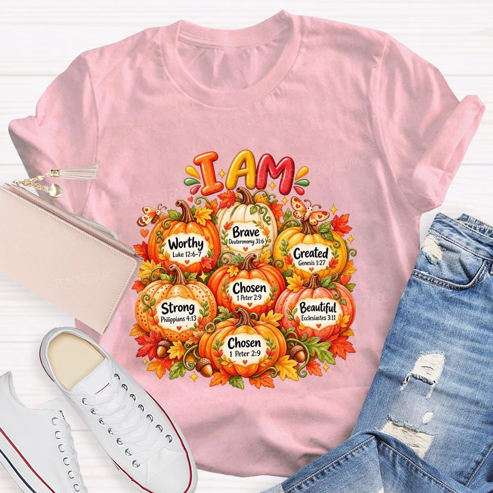 I Am Worthy Strong Brave Chosen Created Beautiful Fall Pumpkin T-shirt