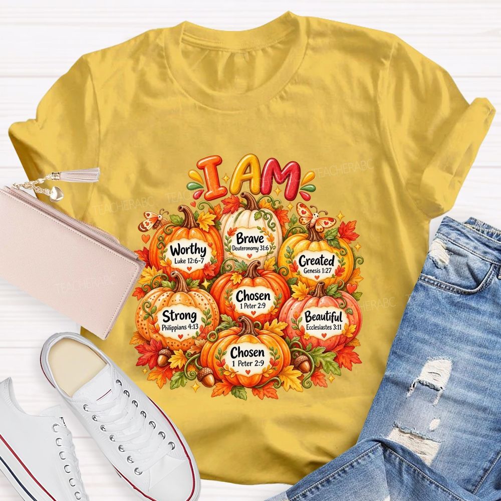 I Am Worthy Strong Brave Chosen Created Beautiful Fall Pumpkin T-shirt