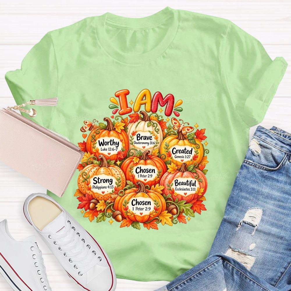 I Am Worthy Strong Brave Chosen Created Beautiful Fall Pumpkin T-shirt