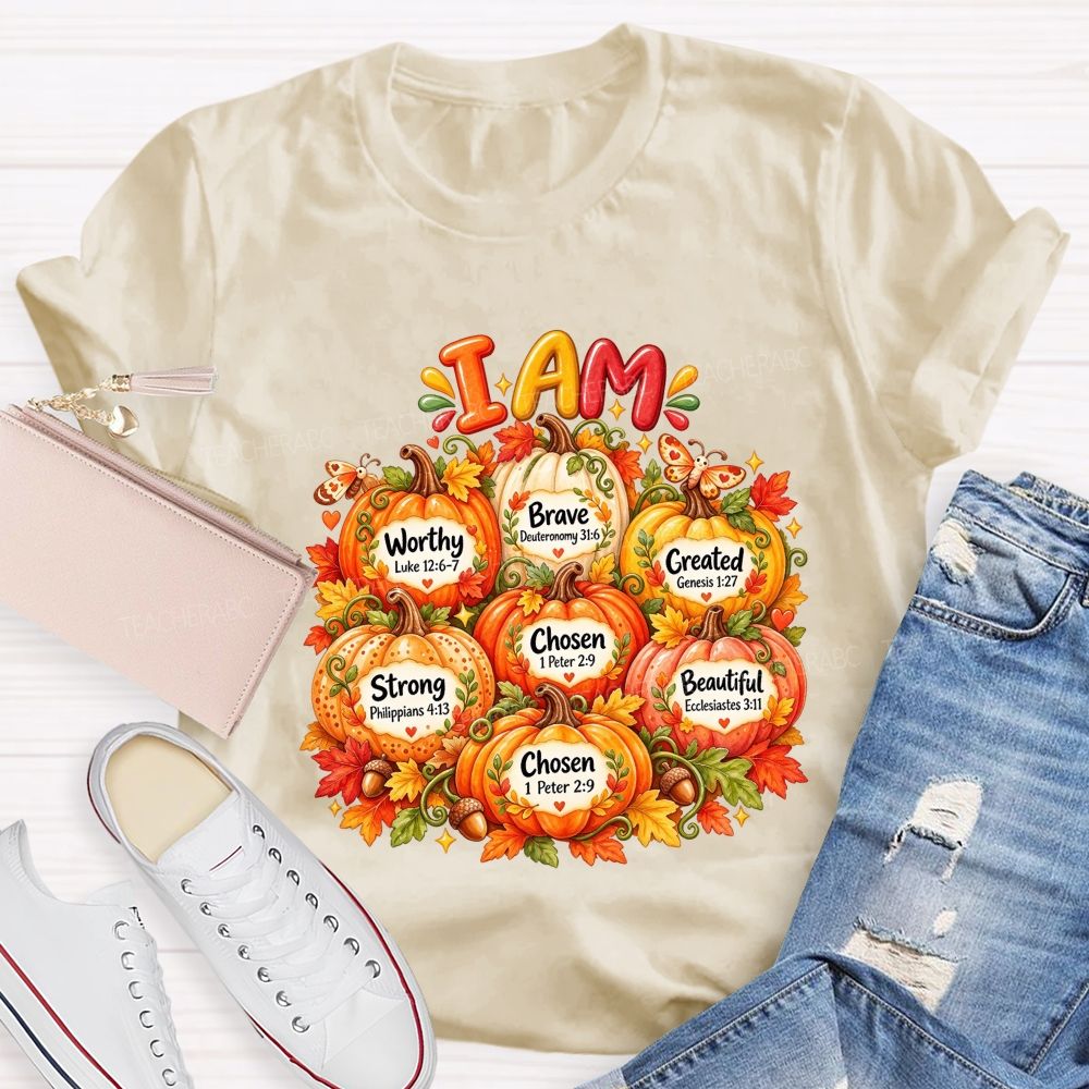 I Am Worthy Strong Brave Chosen Created Beautiful Fall Pumpkin T-shirt