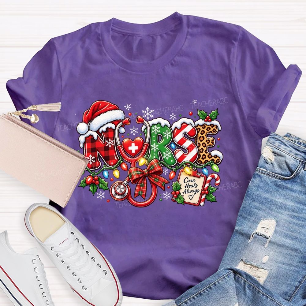 Care Heals Always Nurse Christmas Stethoscope T-shirt