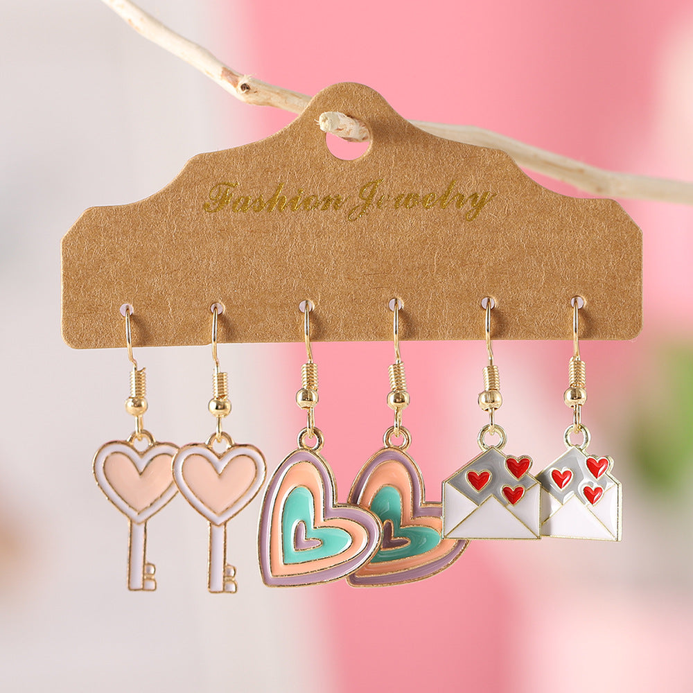 Colorful Heart-Shaped Key And Envelope Earrings