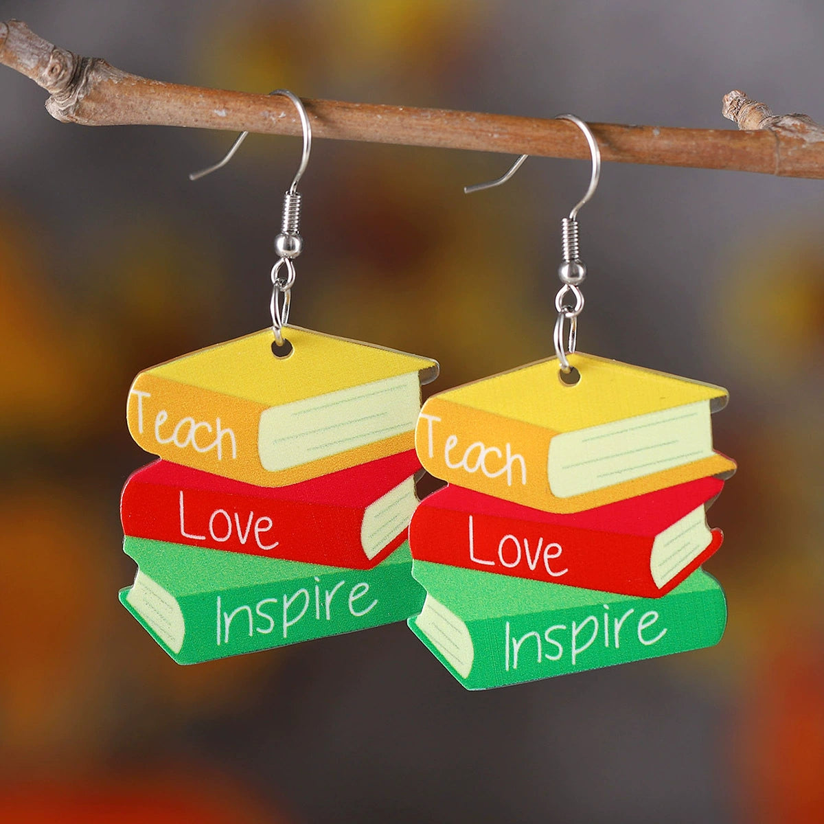 Back-to-school pencils, apples, rainbows, love rulers, acrylic earrings