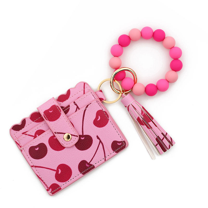 Silicone Bead Bracelet Keychain Printed Card Holder Bow