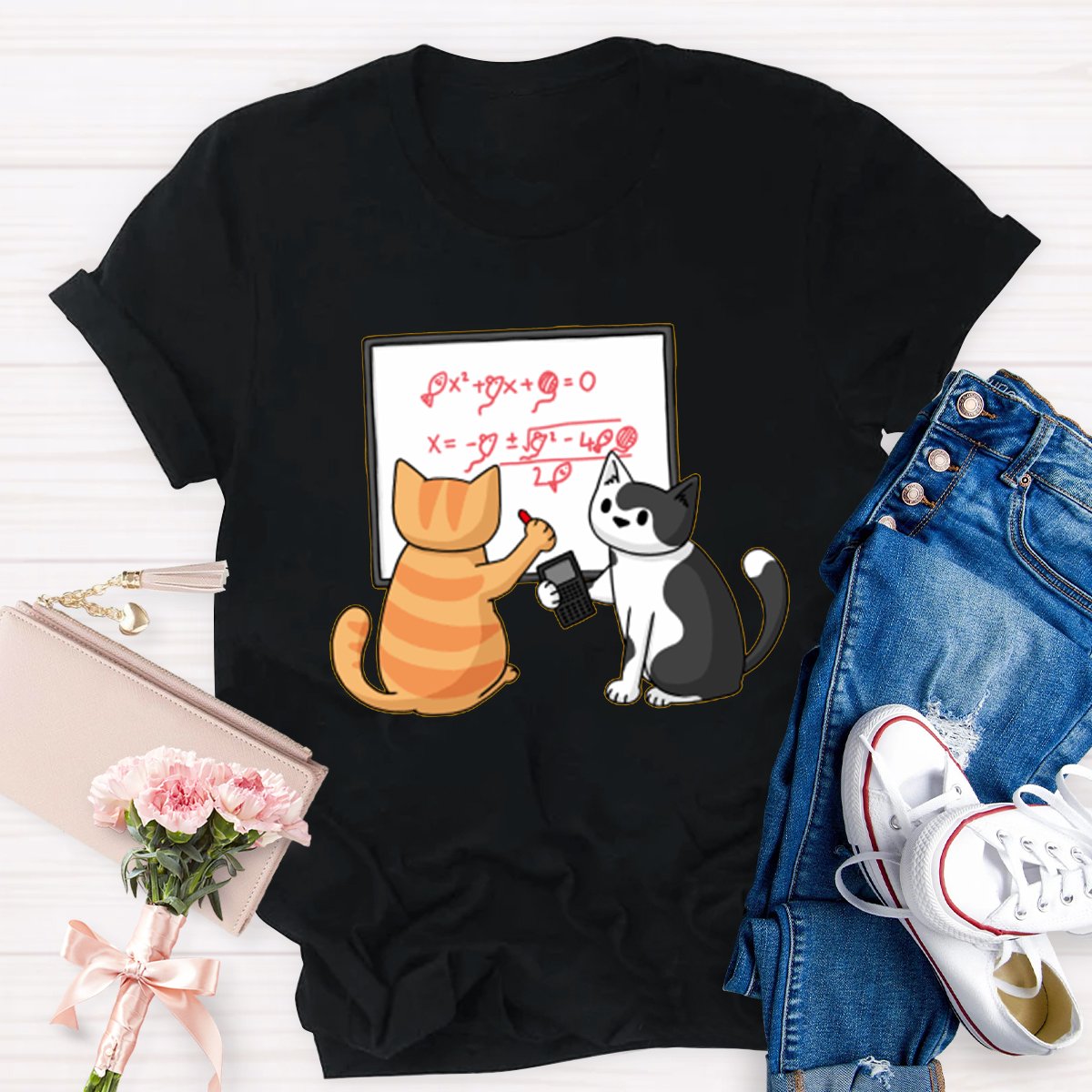 Funny Maths Cat Math Teacher Shirt