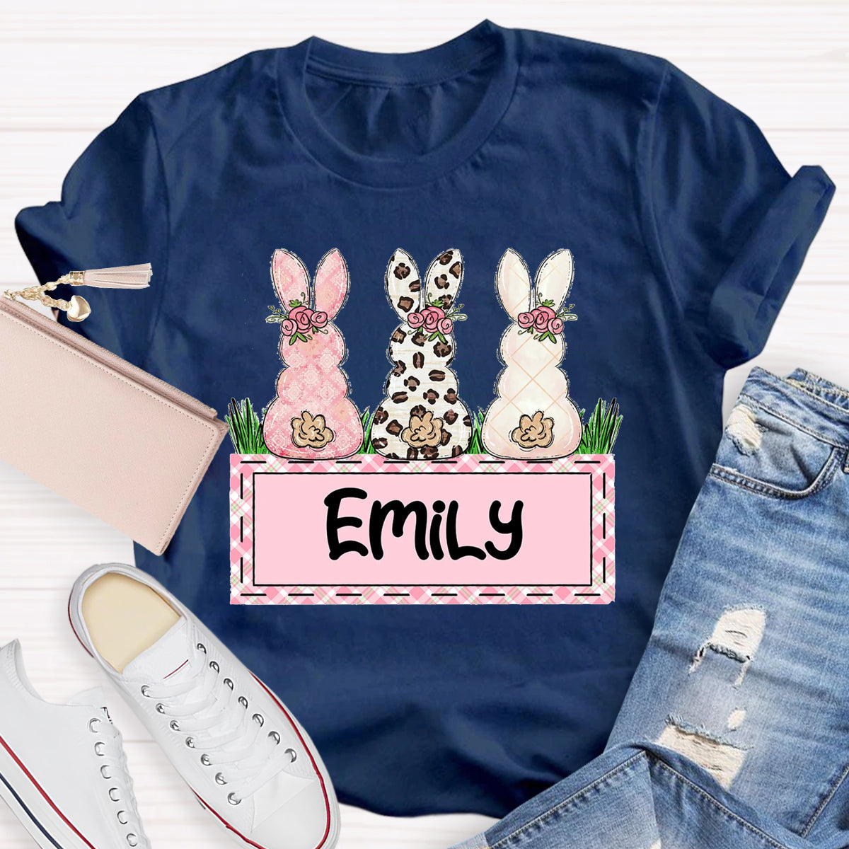 Personalized Name Teacher Easter Bunny T-Shirt