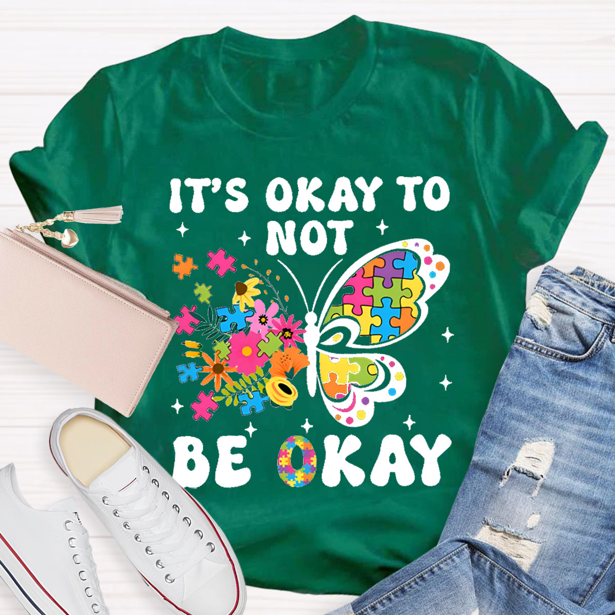 It's Ok To Not Be Okay Butterfly  Teacher T-Shirt